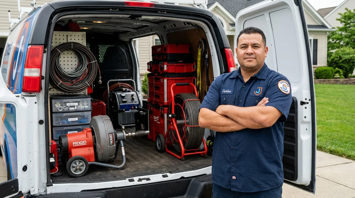 Professional drain cleaning equipment and Johns Plumbing LLC plumber in Olean