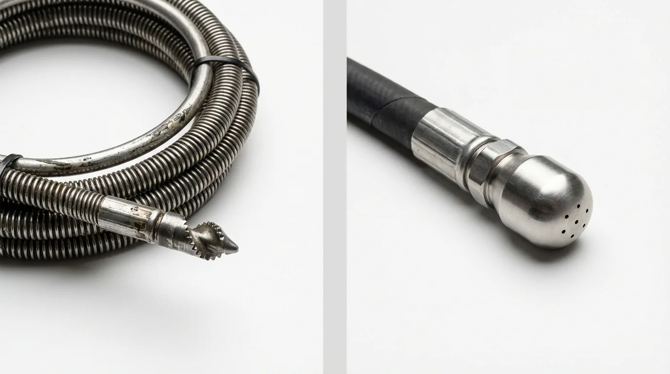 Drain snake cable and hydro jetting nozzle used for drain cleaning in Olean, NY