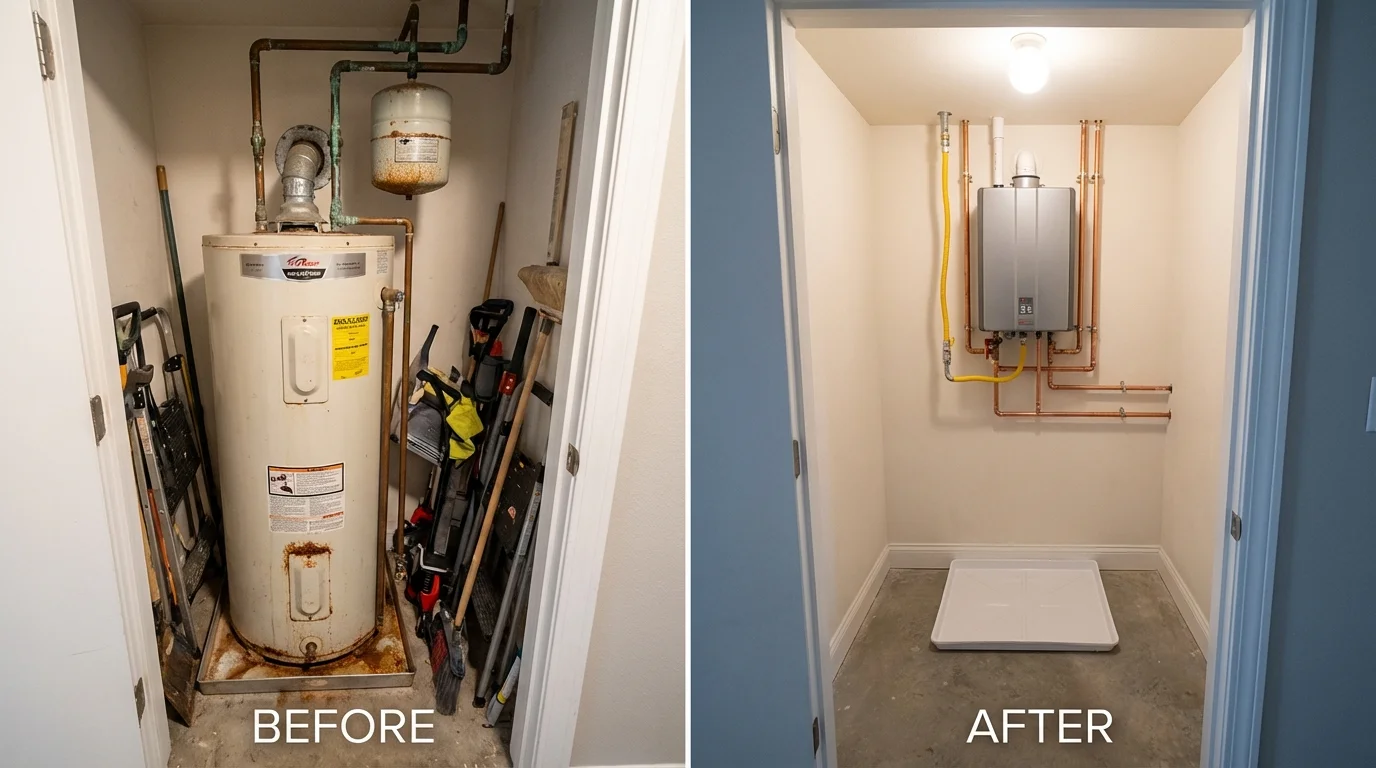 Tank water heater versus wall-mounted tankless unit comparison for Olean, NY homeowners