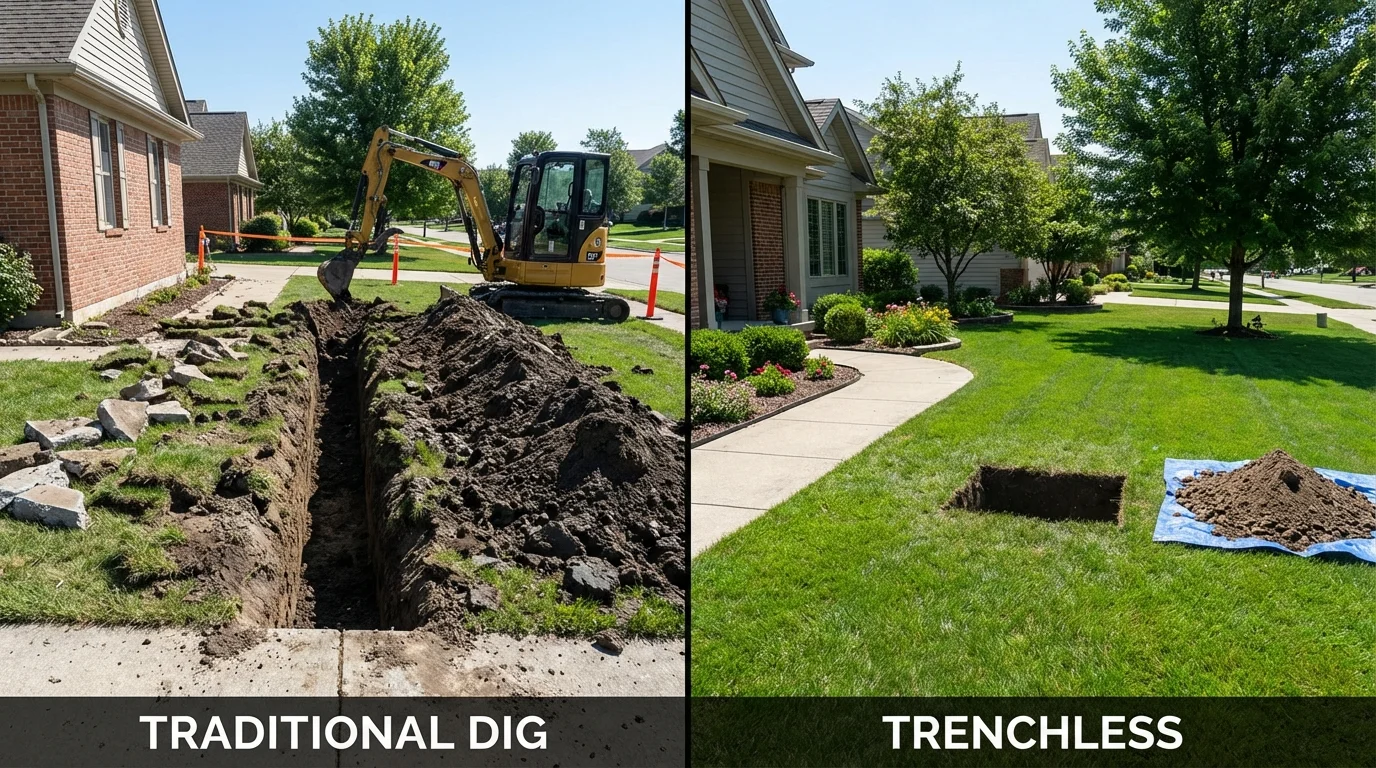 Trenchless sewer repair with minimal yard damage versus traditional excavation in Olean, NY